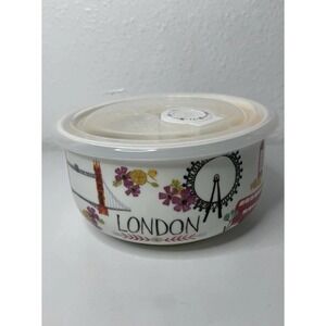 Grace Pantry London England Theme Ceramic Food Storage Bowl Lid Dial Vent 5 Inch